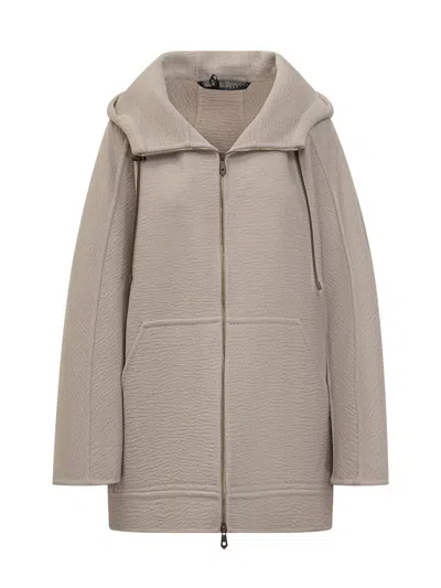 Max Mara Atelier Cashmere Jacket With Hood And Zip In Neutral