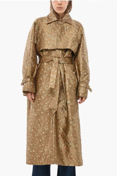 Max Mara Atelier Jacquard Salsa Coat With Belt In Gold