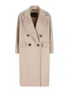 Max Mara Longline Double-breasted Coat Featuring Leather Undercollar In Neutral
