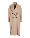 Max Mara Longline Double-breasted Coat Featuring Leather Undercollar In Neutral