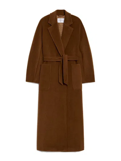 Max Mara Robe Coat With Belted Waist And Kimono Sleeves In Brown