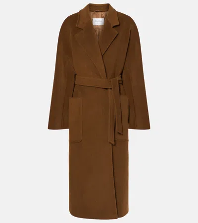 Max Mara Robe Coat With Belted Waist And Kimono Sleeves In Brown