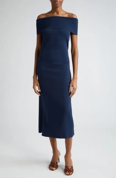 Max Mara Aulla Off The Shoulder Knit Dress In Navy