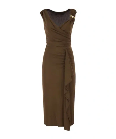 Max Mara Aureo Draped Midi Dress In Brown