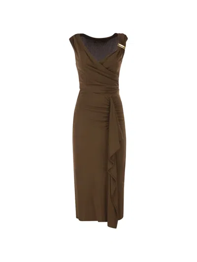 Max Mara Studio Viscose Jersey Midi Dress In Brown