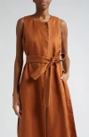 MAX MARA AUREO LINEN BELTED LONGLINE VEST