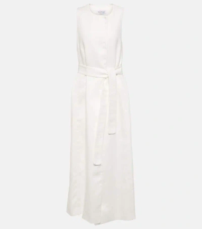 Max Mara Aureo Linen Twill Midi Wrap Dress In White