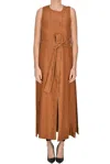 Max Mara Aureo Linen Belted Longline Vest In Brown