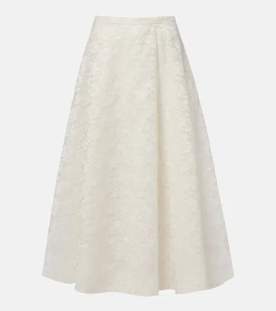 Max Mara Avena Embroidered Midi Skirt In White