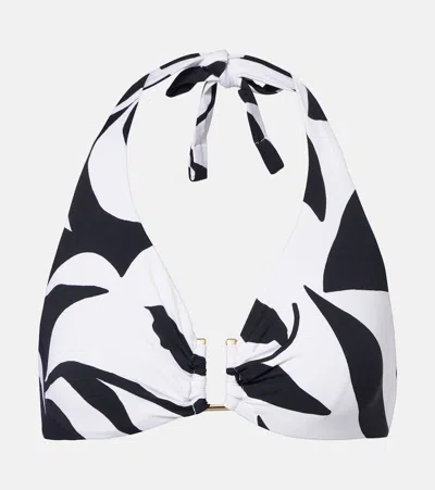 Max Mara Avena Floral Halterneck Bikini Top In Black