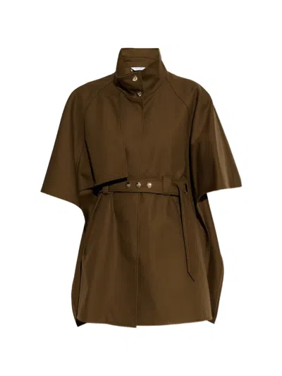 Max Mara Belted Cotton Gabardine Cape In Brown