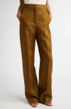 Max Mara Aversa Flax Linen Wide Leg Trousers In Olive Green