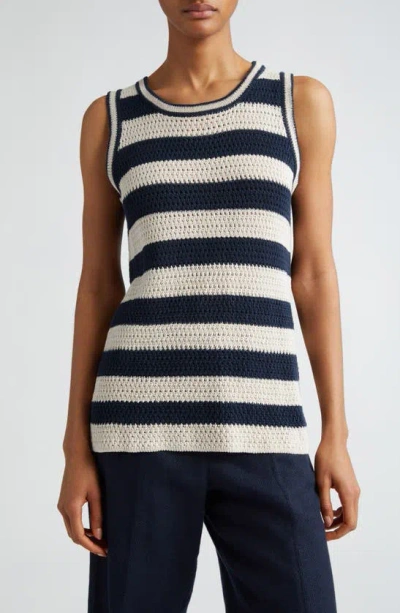 Max Mara Avio Striped Linen Crochet Knit Tank Top In Powder