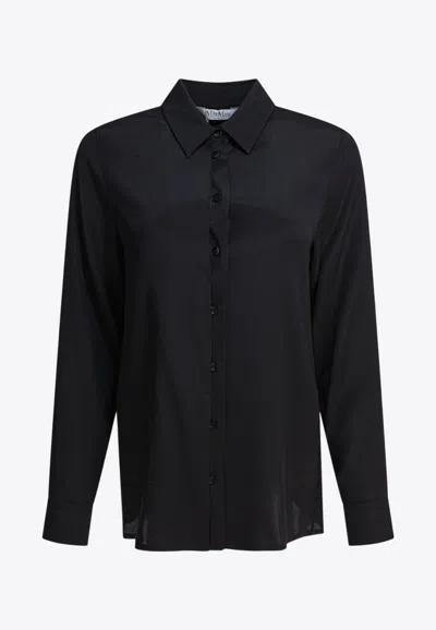 Max Mara Avion Long-sleeved Silk Shirt In Black
