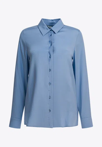 Max Mara Avion Long-sleeved Silk Shirt In Blue