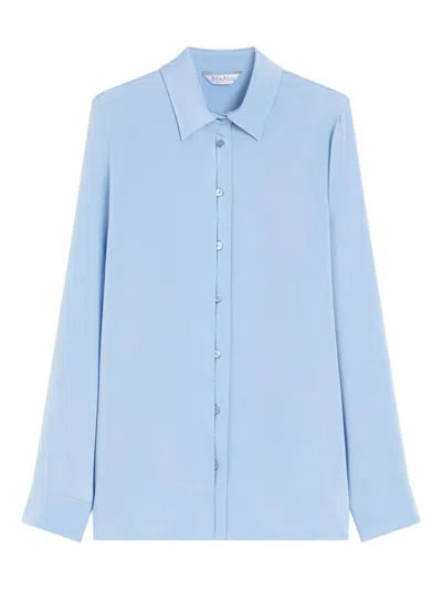 MAX MARA 'AVION' SHIRT IN LIGHT BLUE STRETCH SILK CADY MAX MARA