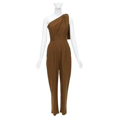 Pre-owned Max Mara Avola Brown Cotton Poplin One Shoulder Leather Trim Jumpsuit It36 Xxs