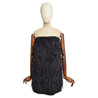 Pre-owned Max Mara A/w 2024  Strapless Black Ostrich Feather Baby Doll Mini Dress