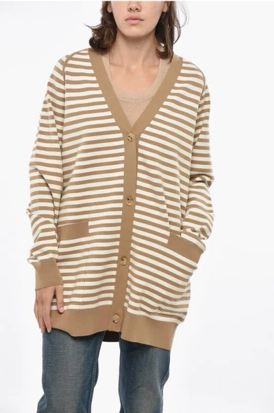 Max Mara Awning Striped Tenore Cardigan In Brown