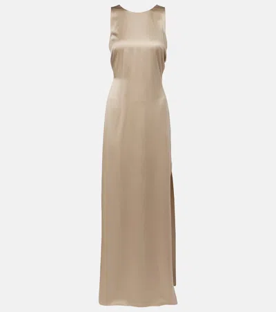 Max Mara Azoto Silk Satin Maxi Dress In Neutral