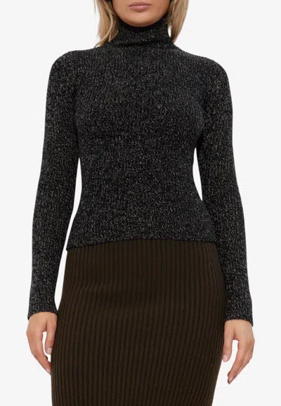 Max Mara Ribbed Wool-cashmere Turtleneck Sweater In Black
