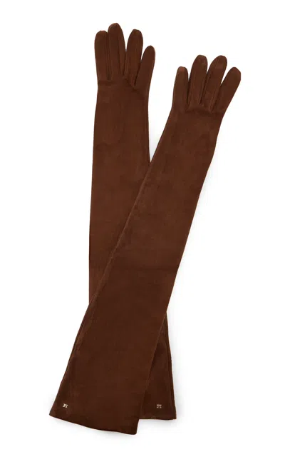 Max Mara Azurro Leather Gloves In Brown