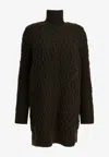 Max Mara Wool Dress With Braided Cable Knit In Green