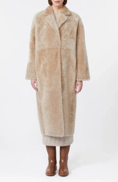 Max Mara Azzurro Genuine Shearling Coat In Neutral