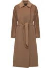 Max Mara Studio Belted Long-sleeved Coat In Brown