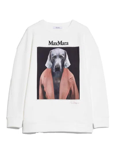 Max Mara Bacco Cotton Sweatshirt With Wegman Print In Bianco Avorio