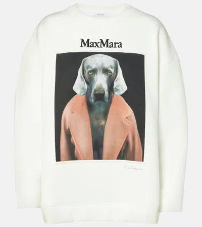 Max Mara White Stretch Cotton Blend Bacco Sweatshirt In Neutral