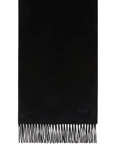 Max Mara Fringed-trim Logo-embroidered Scarf In Black