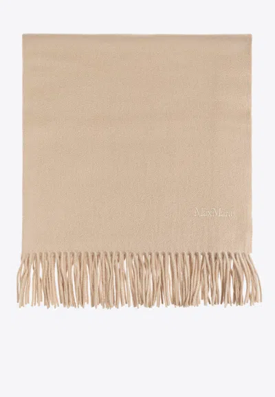 Max Mara Baci Logo-embroidered Cashmere Scarf In Beige