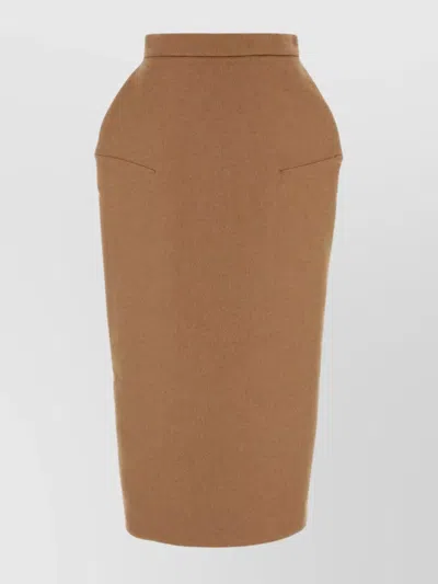 MAX MARA BACK SLIT HIGH-WAISTED CAMEL SKIRT