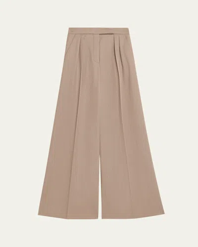 Max Mara Baden Pleated Wide-leg Wool Pants In Brown