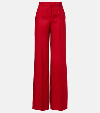 Max Mara Badesse Linen Wide-leg Pants In Red