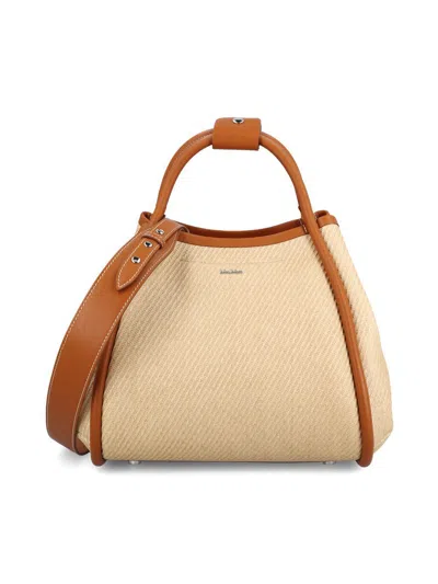 Max Mara Logo Plaque Top Handle Bag In Nude