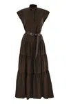 Max Mara High Collar Midi Dress With Tiered Skirt In Brown