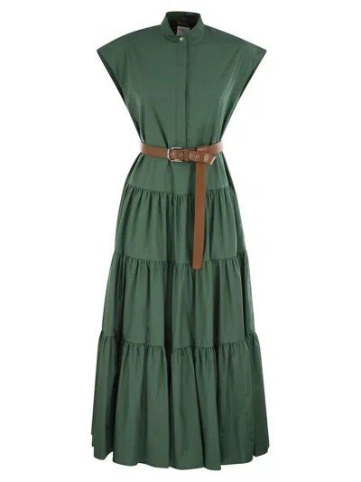 Max Mara Bairo Belted Sleeveless Dress In Green