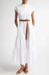 Max Mara Bairo Cotton Tiered Shirtdress In Optical White