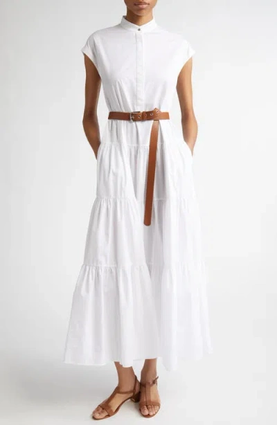 Max Mara Bairo Cotton Tiered Shirtdress In Optical White