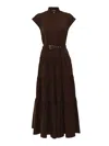 Max Mara High Collar Midi Dress With Tiered Skirt In Brown
