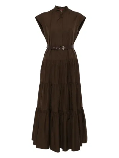 Max Mara Studio Bairo Cotton Chemise Dress With Ruffles In Brown