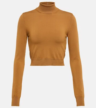 Max Mara Balbo Cropped Wool-blend Sweater In Cannella