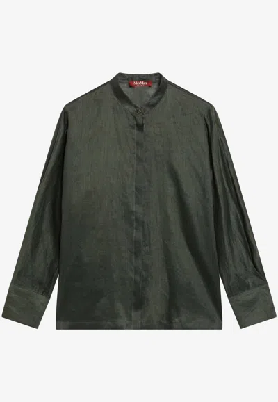 Max Mara Baldi Long-sleeved Linen Shirt In Green