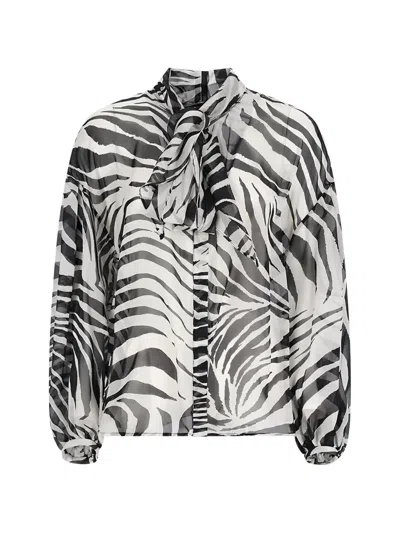 Max Mara Ballata Zebra-print Pussy-bow Blouse In Black