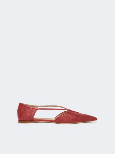 Max Mara Ballerines En Tissu Natté Effet Raphia In Red