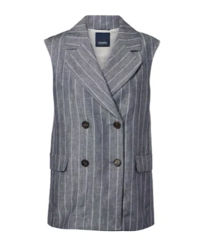 Max Mara Ballo Pinstripe Double-breasted Linen Vest In Transparent