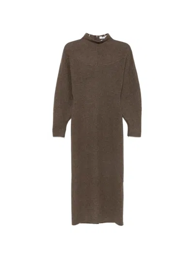 Max Mara Balloon-sleeve Midi Dress In Brown