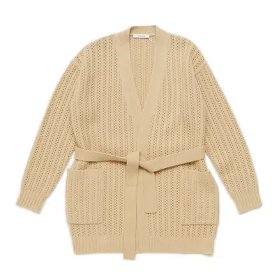 Max Mara Balzac Belted Long-sleeved Cardigan In Beige